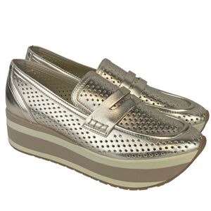 Dolce Vita Janine Platform Wedge Shoes Goldtone Slip On Sneaker Size 8.5